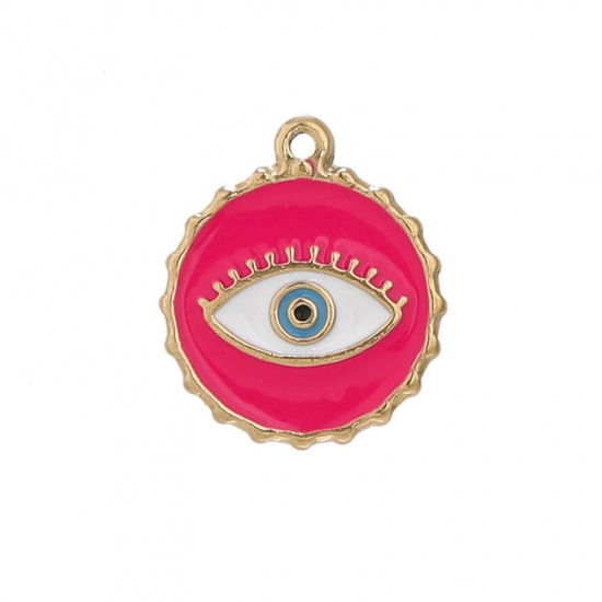 Picture of 304 Stainless Steel Charms Gold Plated Round Evil Eye Enamel 24mm x 22mm, 1 Piece