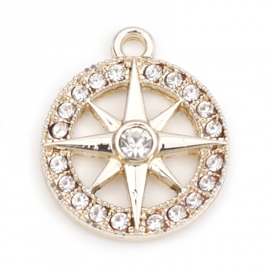 Picture of Zinc Based Alloy Micro Pave Charms Gold Plated Round Star Clear Rhinestone 21mm x 18mm, 10 PCs