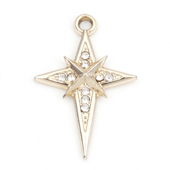 Picture of Zinc Based Alloy Micro Pave Charms Gold Plated Star Clear Rhinestone 27mm x 18.5mm, 10 PCs