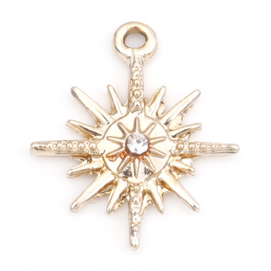 Picture of Zinc Based Alloy Micro Pave Charms Gold Plated Star Clear Rhinestone 24mm x 21mm, 10 PCs