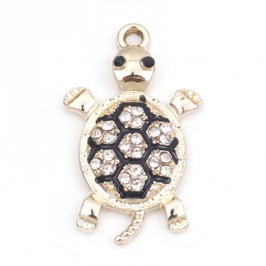 Picture of Zinc Based Alloy Micro Pave Charms Gold Plated Sea Turtle Animal Clear Rhinestone 29mm x 17mm, 10 PCs