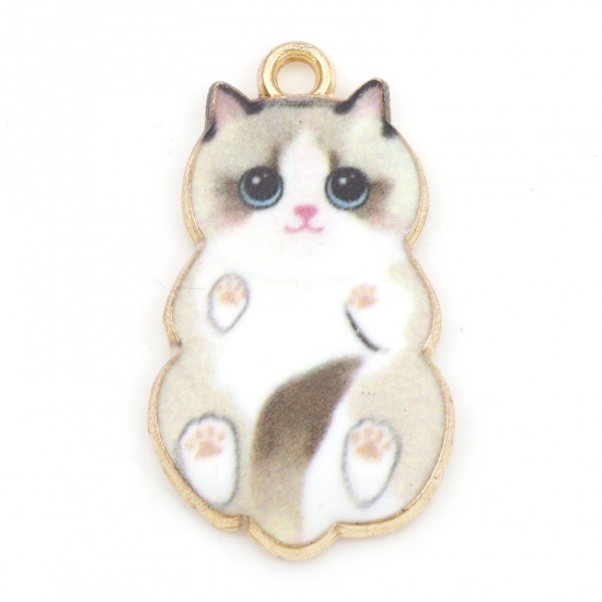 Picture of Zinc Based Alloy Charms Gold Plated Pale Yellow Cat Animal Enamel 25mm x 14mm, 10 PCs