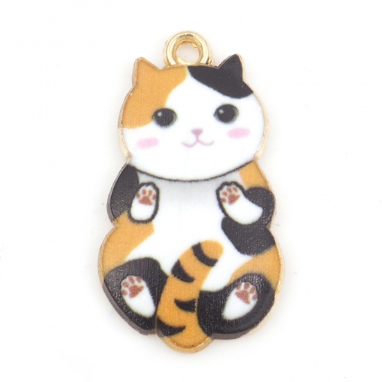 Picture of Zinc Based Alloy Charms Gold Plated Multicolor Cat Animal Enamel 25mm x 14mm, 10 PCs