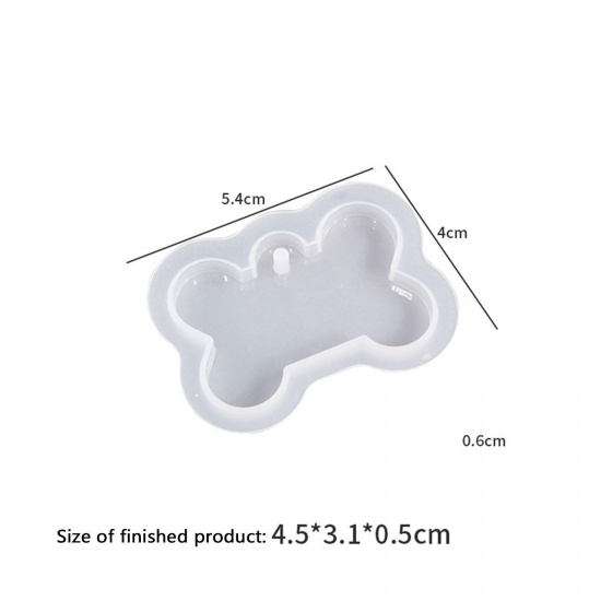 Picture of Silicone Pet Memorial Resin Mold For Key Ring Pendant Jewelry Making Bone White 5.4cm x 4cm, 1 Piece