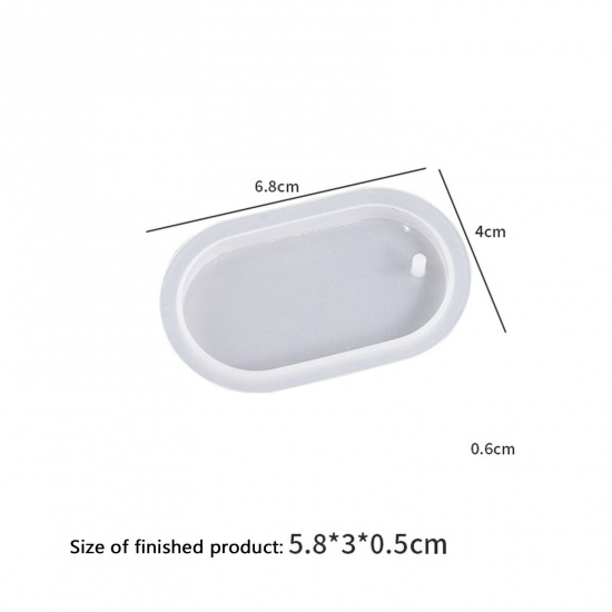 Picture of Silicone Resin Mold For Key Ring Pendant Jewelry Making Oval White 6.8cm x 4cm, 1 Piece