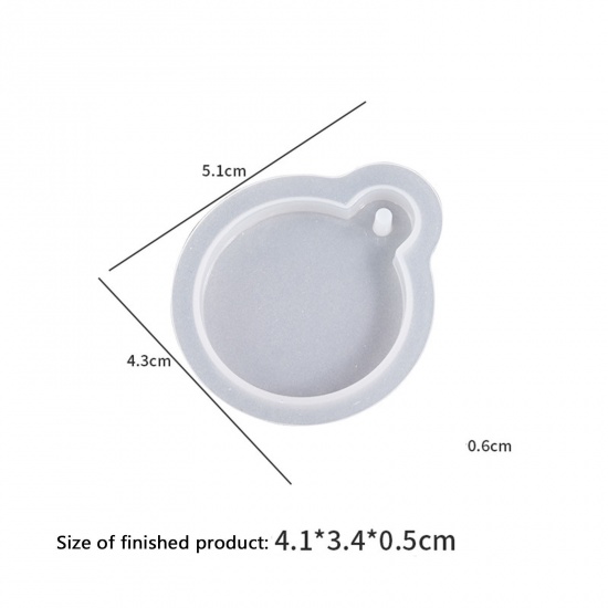 Picture of Silicone Resin Mold For Key Ring Pendant Jewelry Making Round White 5.1cm x 4.3cm, 1 Piece