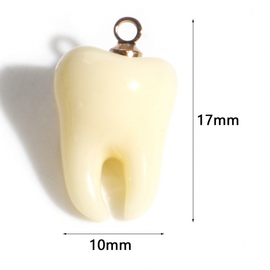 Picture of Resin Charms Tooth Gold Plated Beige 3D 17mm x 10mm, 2 PCs