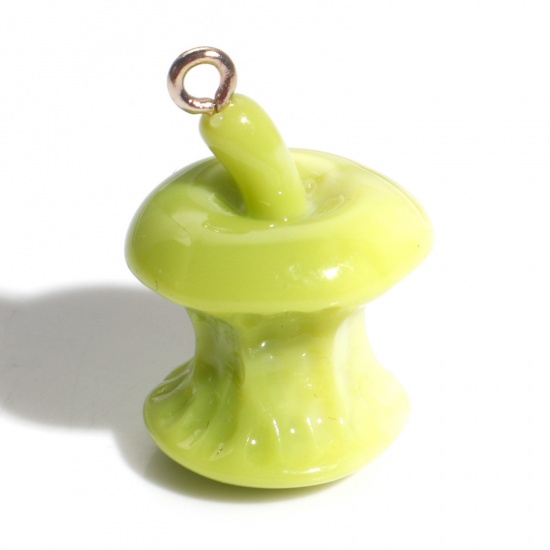 Picture of Resin Charms Apple Fruit Gold Plated Green 3D 25mm x 18mm, 2 PCs
