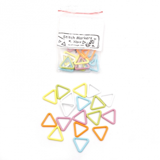 Picture of Zinc Based Alloy Knitting Stitch Markers Triangle At Random Color Mixed Painted 13mm x 12mm, 1 Packet ( 30 PCs/Packet)