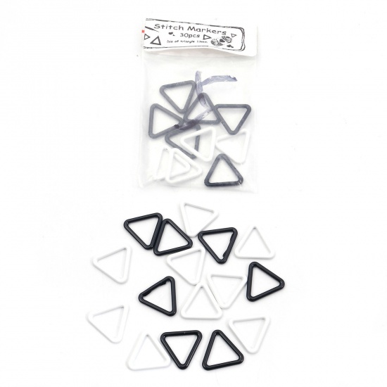 Picture of Zinc Based Alloy Knitting Stitch Markers Triangle Black & White Painted 13mm x 12mm, 1 Packet ( 30 PCs/Packet)