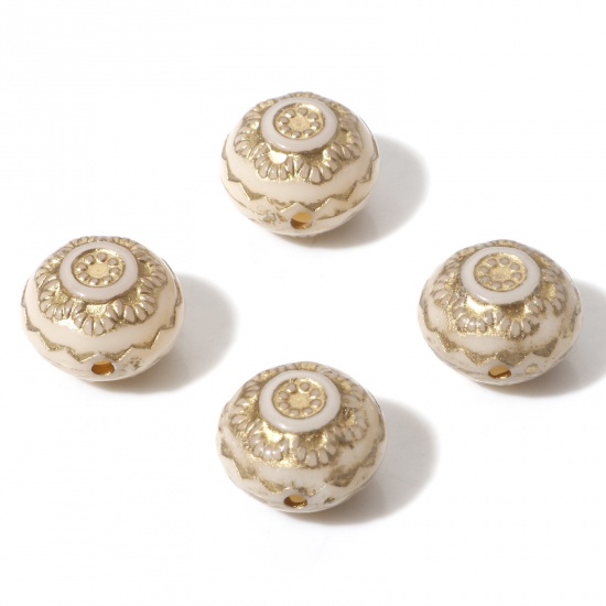 Picture of Acrylic Retro Beads Creamy-White Metallic Round Flower About 13mm Dia., Hole: Approx 1.5mm, 10 PCs
