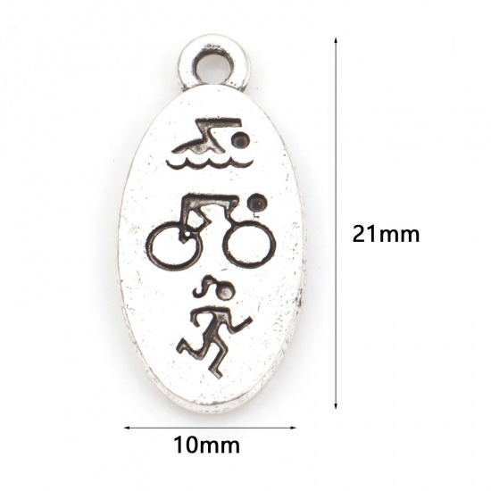 Immagine di Lega di Zinco Sport Charms Ovale Argento Antico 21mm x 10mm , 10 Pz