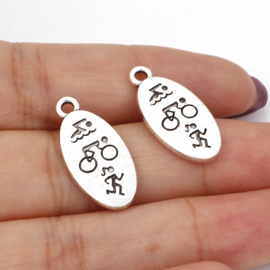 Picture of Zinc Based Alloy Sport Charms Antique Silver Color Oval 21mm x 10mm, 10 PCs