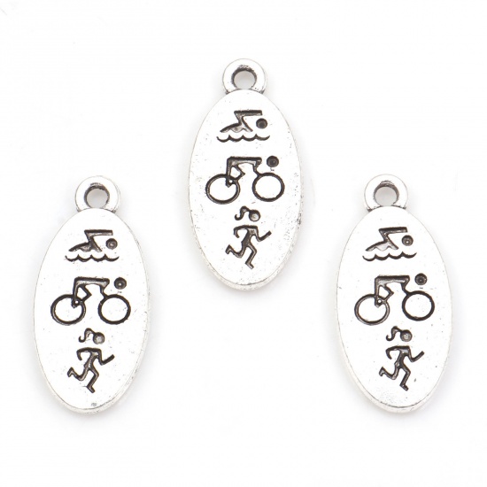 Picture of Zinc Based Alloy Sport Charms Antique Silver Color Oval 21mm x 10mm, 10 PCs