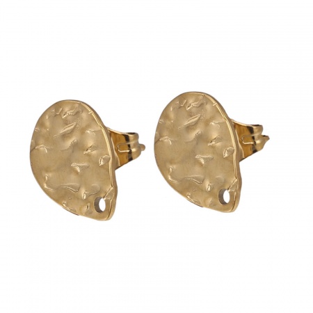Image de 5 Pcs Boucles d'Oreilles Puces en 304 Acier Inoxydable Goutte d'Eau Plaqué Or 18K Gaufrage avec Boucle 12mm Dia., Epaisseur de Fil: (21 gauge)