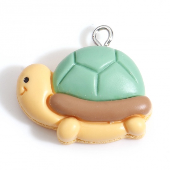 Picture of Resin Ocean Jewelry Charms Sea Turtle Animal Silver Tone Multicolor 25mm x 22mm, 10 PCs