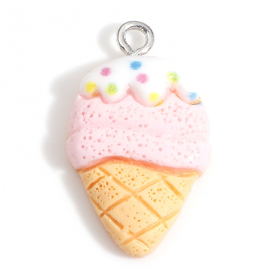 Picture of Resin Charms Ice Cream Food Silver Tone Multicolor 26mm x 15mm, 10 PCs