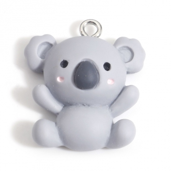 Picture of Resin Charms Koala Bear Animal Silver Tone Gray 24mm x 21mm, 10 PCs