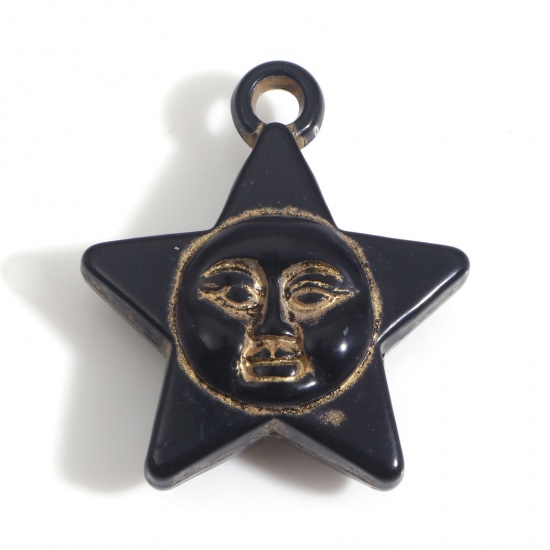 Picture of Acrylic Retro Charms Pentagram Star Black Moon Face 27mm x 24mm, 10 PCs