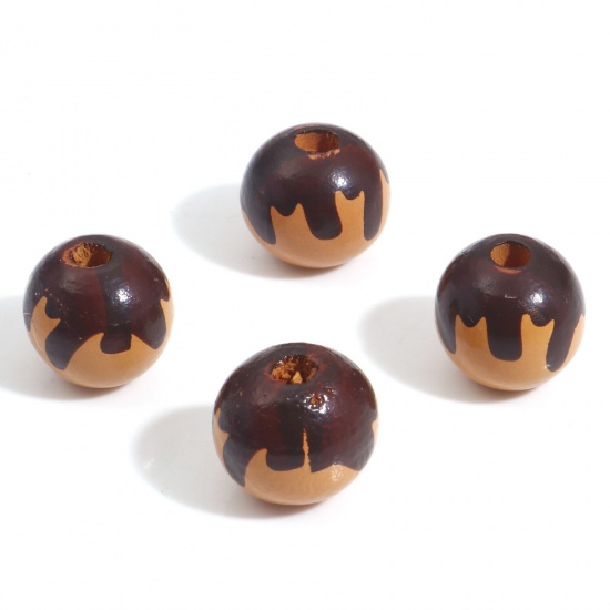 Bild von Hinoki Holz Zwischenperlen Spacer Perlen Rund Khaki Donut Muster, ca. 16mm D., Loch: ca. 4mm, 20 Stück