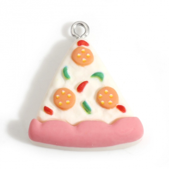 Picture of Resin Charms Pizza Food Silver Tone Creamy-White 26mm x 22mm, 5 PCs