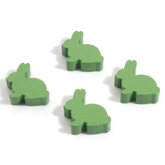 Picture of Hinoki Wood Easter Day Spacer Beads Rabbit Animal Green About 24mm x 24mm, Hole: Approx 3mm, 10 PCs