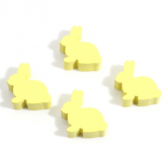 Immagine di Legno di Hinoki Pasqua Separatori Perline Coniglio Giallo 24mm x 24mm, Foro: Circa 3mm, 10 Pz