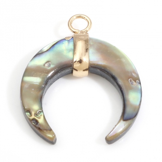 Picture of Natural Shell Galaxy Charms Gold Plated Crescent Moon Double Horn Multicolor 24mm x 20mm, 1 Piece