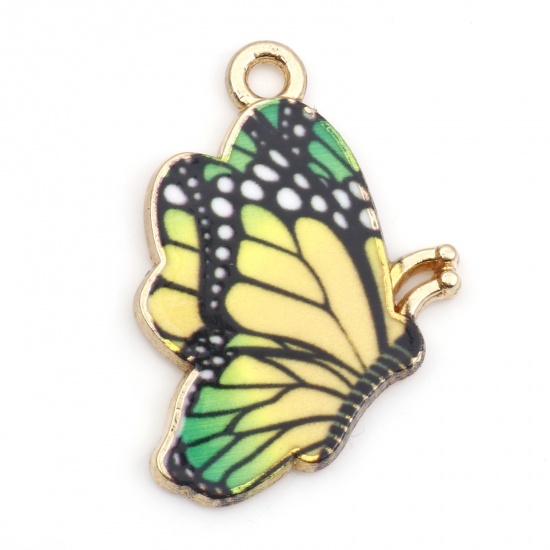 Picture of Zinc Based Alloy Insect Charms Gold Plated Yellow Butterfly Animal Enamel 27mm x 19mm, 10 PCs