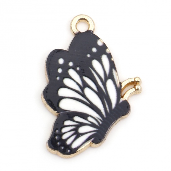 Picture of Zinc Based Alloy Insect Charms Gold Plated White Butterfly Animal Enamel 27mm x 19mm, 10 PCs