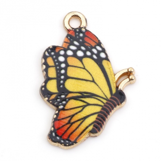 Picture of Zinc Based Alloy Insect Charms Gold Plated Yellow Butterfly Animal Enamel 27mm x 19mm, 10 PCs