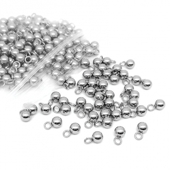 Bild von 304 Edelstahl Charms Rund Silberfarbe 3mm D., 10 Stück