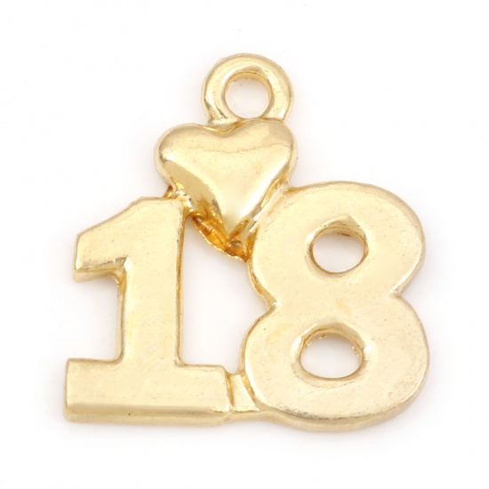 Picture of Zinc Based Alloy Charms Gold Plated Number Message " 18 " 18mm x 17mm, 20 PCs