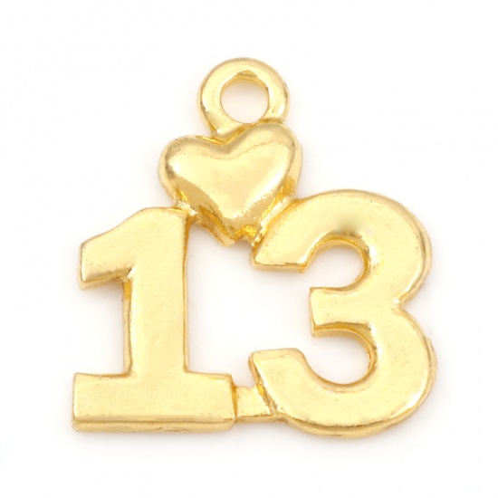 Picture of Zinc Based Alloy Charms Gold Plated Number Message " 13 " 18mm x 17mm, 20 PCs