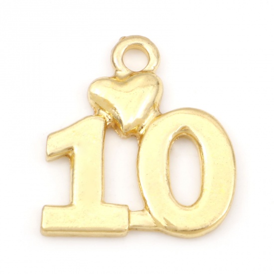 Picture of Zinc Based Alloy Charms Gold Plated Number Message " 10 " 18mm x 17mm, 20 PCs