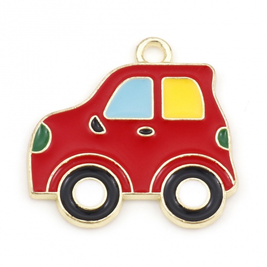 Picture of Zinc Based Alloy Transport Charms Light Golden Red Car Enamel 25.6mm x 25.3mm, 10 PCs