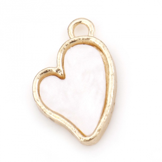 Picture of Zinc Based Alloy & Acrylic Valentine's Day Charms Gold Plated White Heart 15mm x 10mm, 10 PCs