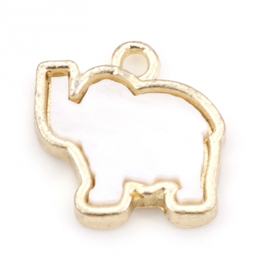 Picture of Zinc Based Alloy & Acrylic Charms Gold Plated White Elephant Animal 13mm x 13mm, 10 PCs