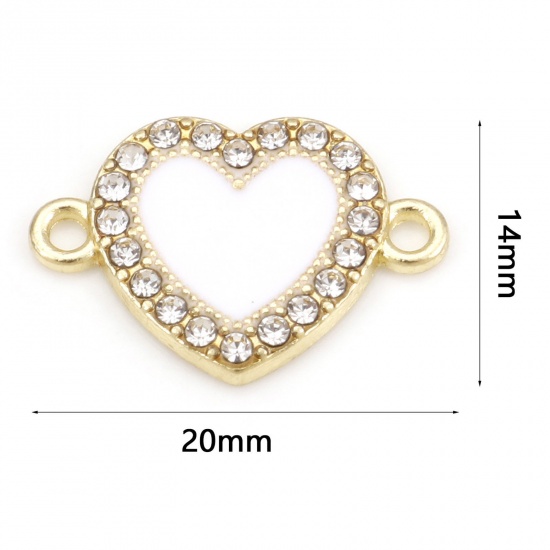 Immagine di Lega di Zinco San Valentino Connettore Accessori Cuore Oro Chiaro Bianco Smalto 20mm x 14mm, 20 Pz