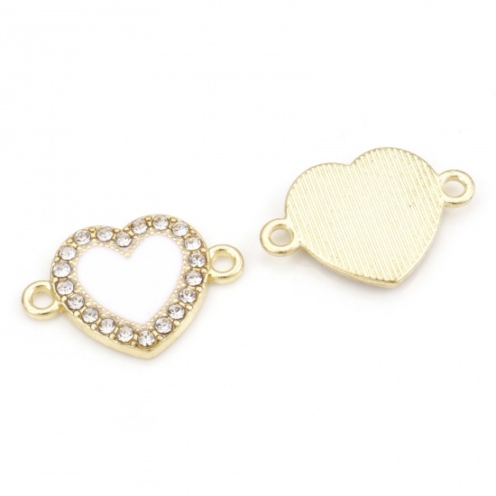 Immagine di Lega di Zinco San Valentino Connettore Accessori Cuore Oro Chiaro Bianco Smalto 20mm x 14mm, 20 Pz
