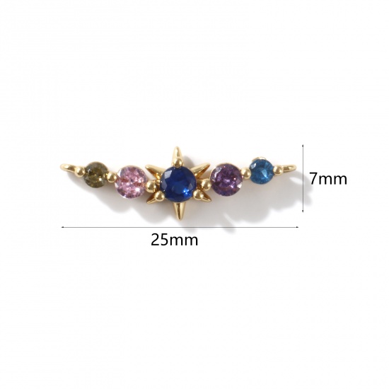 Bild von 1 Stück Umweltfreundlich Messing Galaxis Steckverbinder Charms Anhänger 18K Echtgold plattiert Stern Bunt Kubischer Zirkon 25mm x 7mm