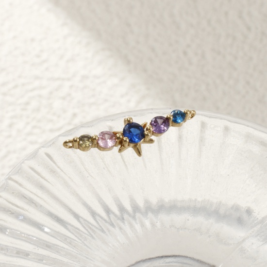 Bild von 1 Stück Umweltfreundlich Messing Galaxis Steckverbinder Charms Anhänger 18K Echtgold plattiert Stern Bunt Kubischer Zirkon 25mm x 7mm