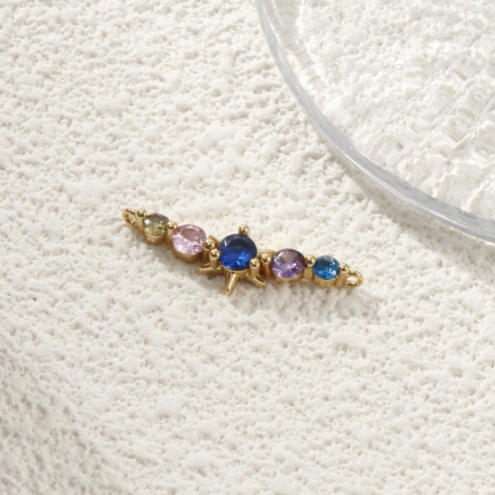 Bild von 1 Stück Umweltfreundlich Messing Galaxis Steckverbinder Charms Anhänger 18K Echtgold plattiert Stern Bunt Kubischer Zirkon 25mm x 7mm
