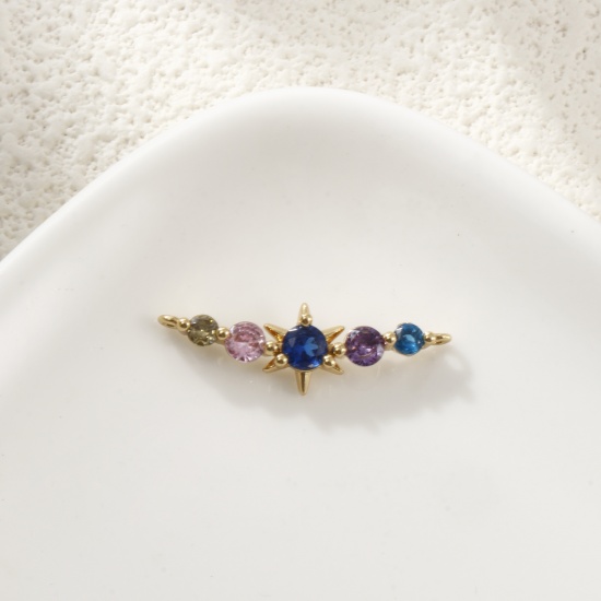 Bild von 1 Stück Umweltfreundlich Messing Galaxis Steckverbinder Charms Anhänger 18K Echtgold plattiert Stern Bunt Kubischer Zirkon 25mm x 7mm