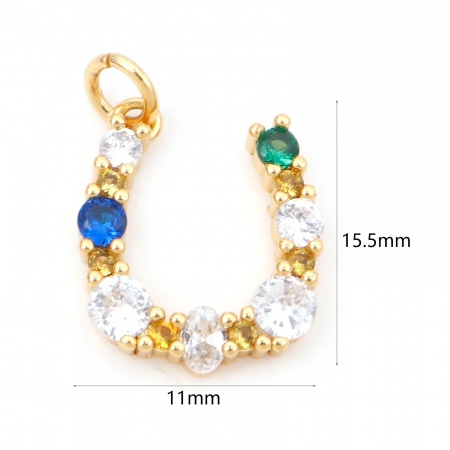 Picture of Eco-friendly Brass West Cowboy Charms 18K Real Gold Plated Luck Horseshoe Micro Pave Multicolour Cubic Zirconia