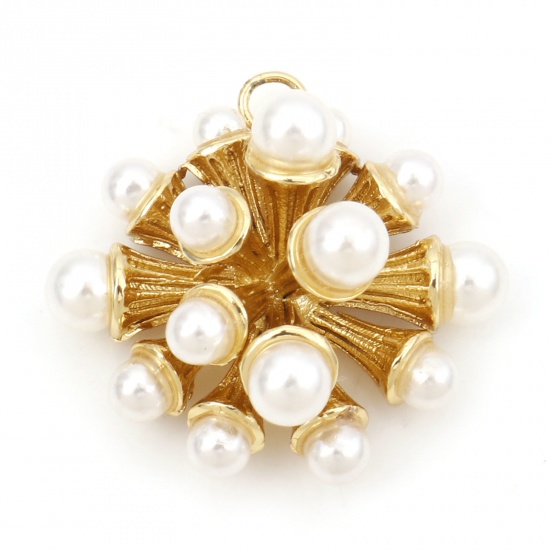 Picture of Brass Charms 18K Real Gold Plated Acrylic Imitation Pearl 21mm x 20mm, 1 Piece                                                                                                                                                                                