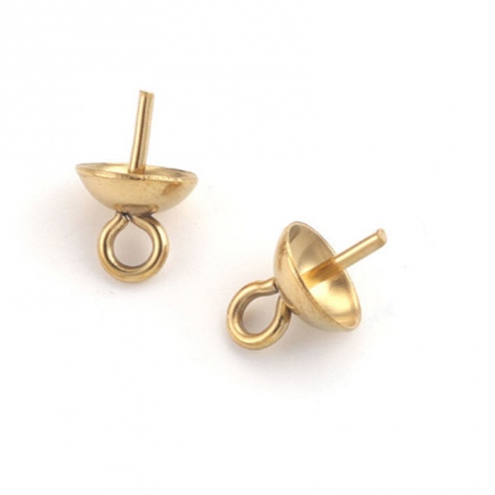 Immagine di 10 Pz 304 Acciaio Inossidabile Connettore Ciondolo Perla Bail Pin Cap Placcato Oro 18K 8.5mm x 5mm