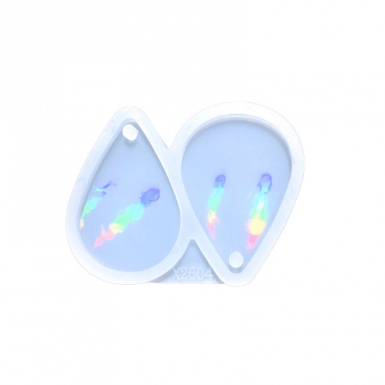 Picture of Silicone Resin Mold For Jewelry Making Drop White Holographic Laser 7.9cm x 6cm, 1 Piece