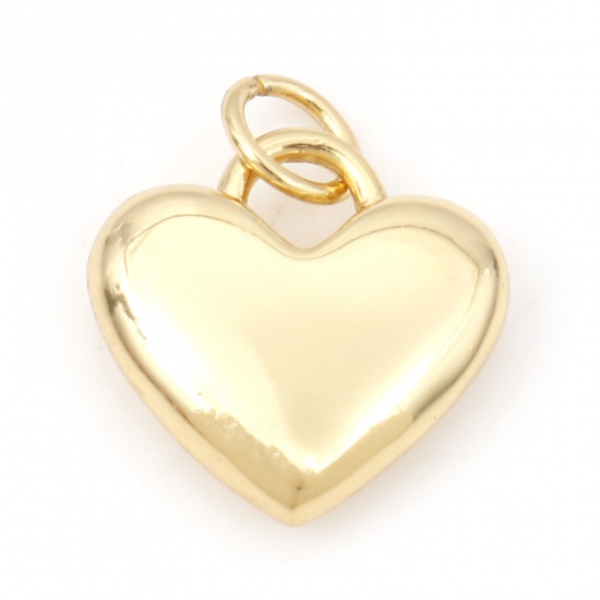 Picture of Brass Valentine's Day Charms 18K Real Gold Plated Heart 3D 16.5mm x 13mm, 1 Piece                                                                                                                                                                             