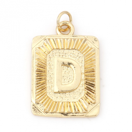 Immagine di Ottone Charms Rettangolo 18K Vero Oro Placcato Lettera Maiuscola Lettere " D " 27mm x 16mm, 1 Pz